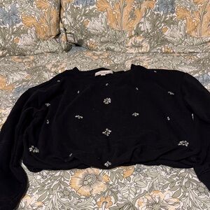 LOFT Black shirt with rhinestone Floral Accents